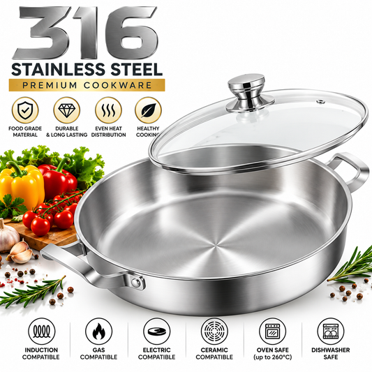 316 Stainless Steel Cooking Pot with Glass Lid – Professional Kitchen Stock Pot