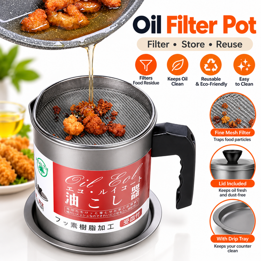 Oil Filter Jug – 1.7L Stainless Steel Cooking Oil Strainer Pot and Grease Container with Lid