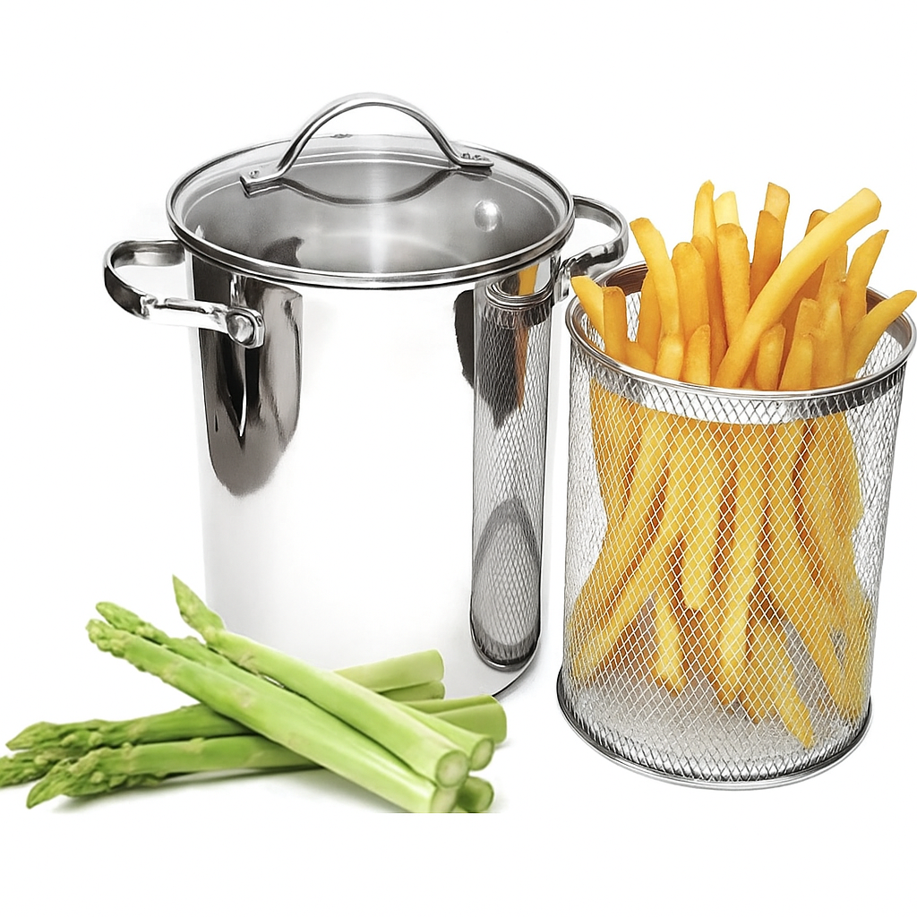 Premium 3-Ply Stainless Steel Frying Pot with Mish and lid