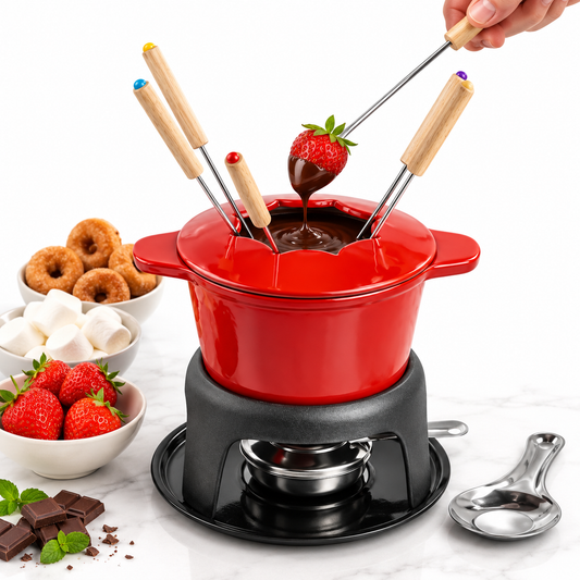 Cast Iron Fondue Set 10-Piece Complete Kit – Enamel Fondue Pot with Forks Lebanon