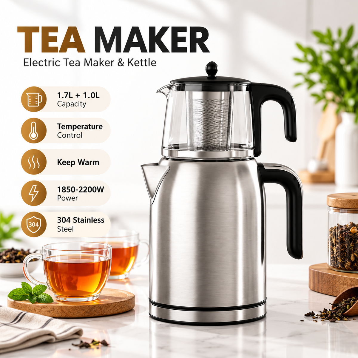 Mizhar 3B Professional Electric Tea Maker & Kettle Stainless Steel