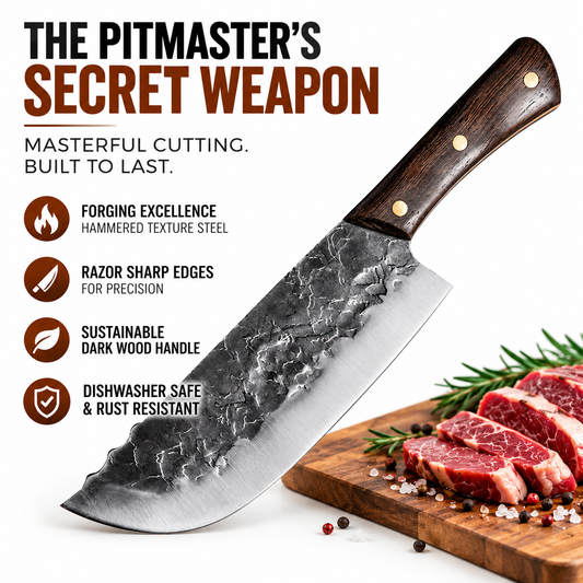 Hand-Forged Stainless Steel Butcher Cleaver & Chef Knife | Ergonomic Wood Handle
