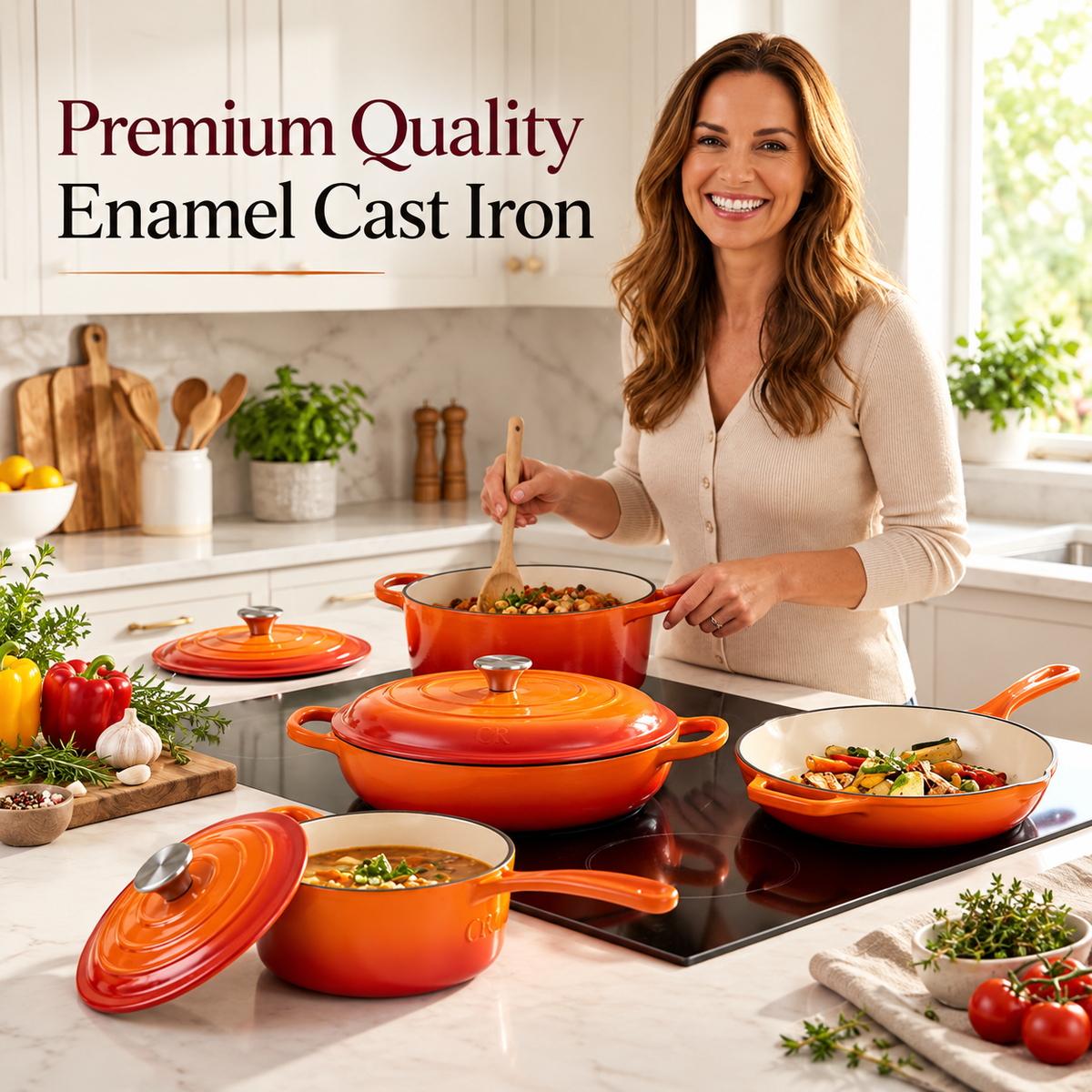 Adorable 4-Piece Enamel Cast Iron Cookware Set Orange – Complete Kitchen Set Lebanon