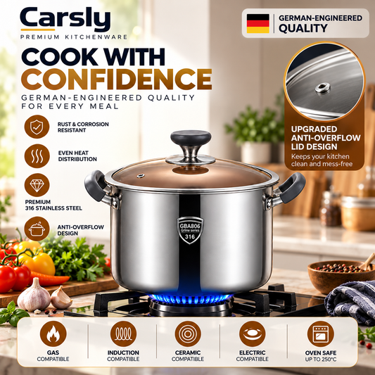 316 Stainless Steel Stock Pot with Lid – 34cm, 2.5mm Thick | Heavy-Duty Large Soup & Cooking Pot for Gas & Induction