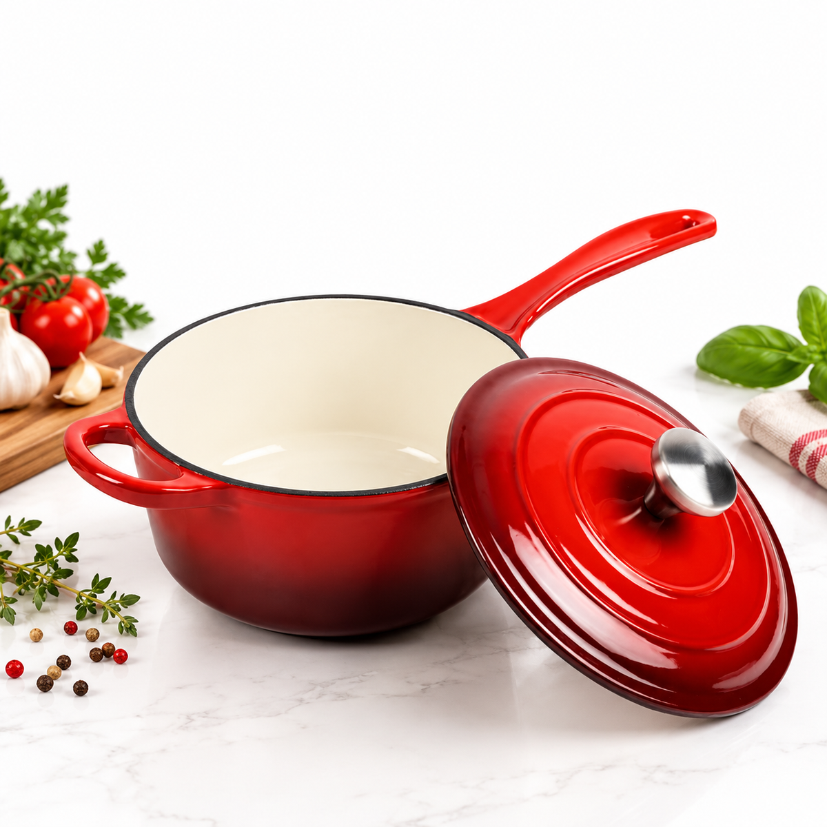Smartpan Enamel Cast Iron Red Sauce Pan 19cm – Non-Stick Cookware for Induction & Gas Stoves Lebanon