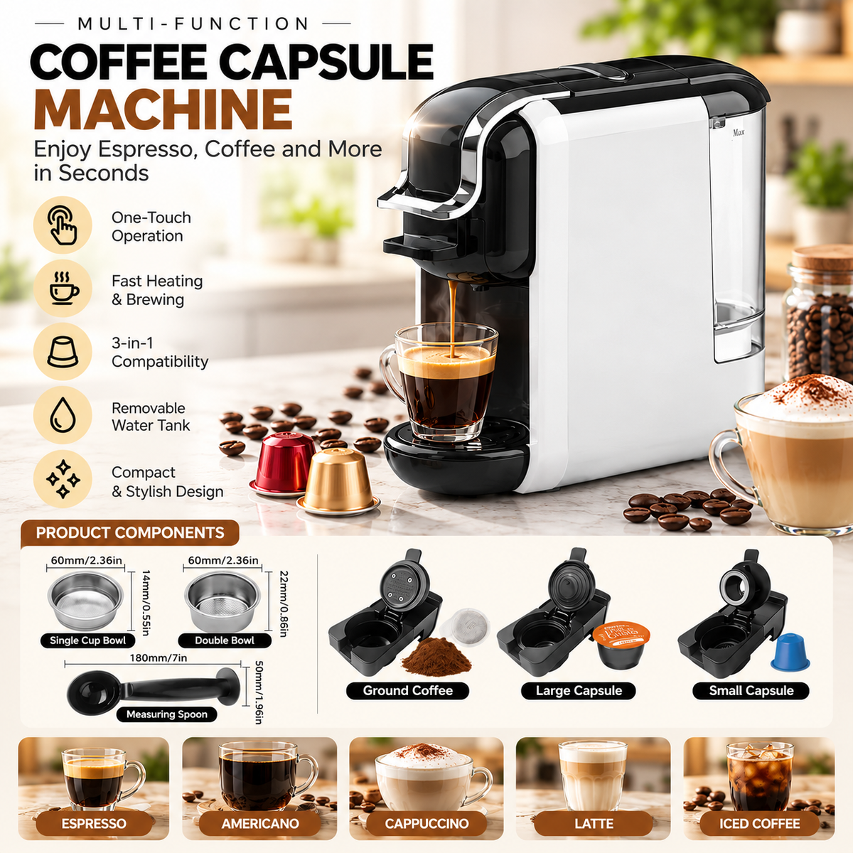 Espresso 20 Bar Multi-Capsule Electric Coffee Maker |Vpresso