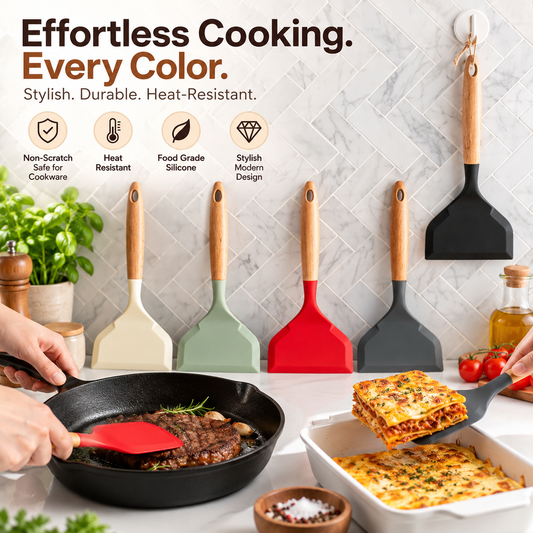 Baking Spatula & Mixing Tool – Heat-Resistant Silicone Spatula with Wood Handle (Multiple Colors)