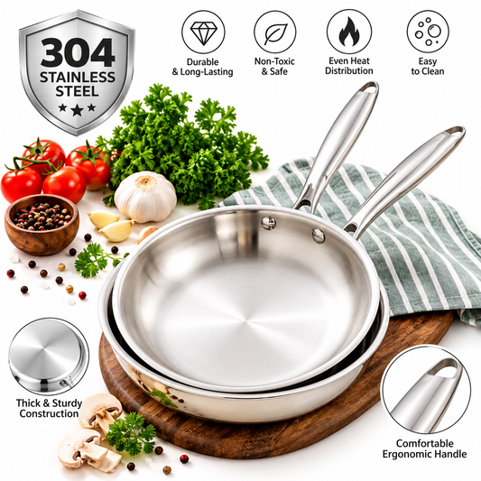 3-Ply Stainless Steel Skillet Professional Frying Pan Collection
