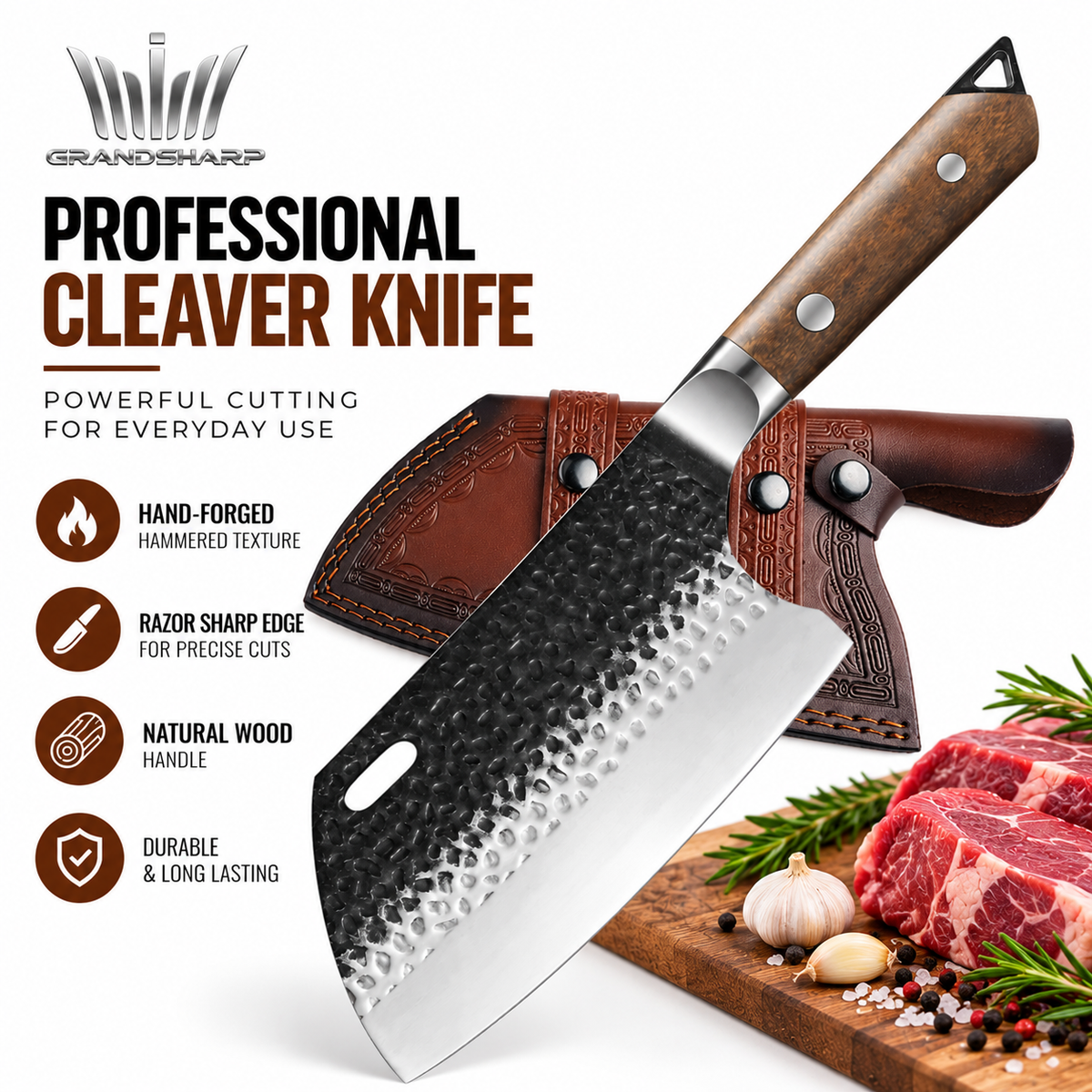 Premium Hand-Forged Serbian Carbon Steel Chef Knife with Leather Sheath – Professional Knife Lebanon