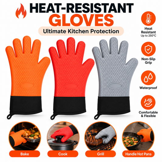 Grill Gloves & Oven Mitts Heat-Resistant  – Silicone Cooking & BBQ Glove for Kitchen and Outdoor Grilling