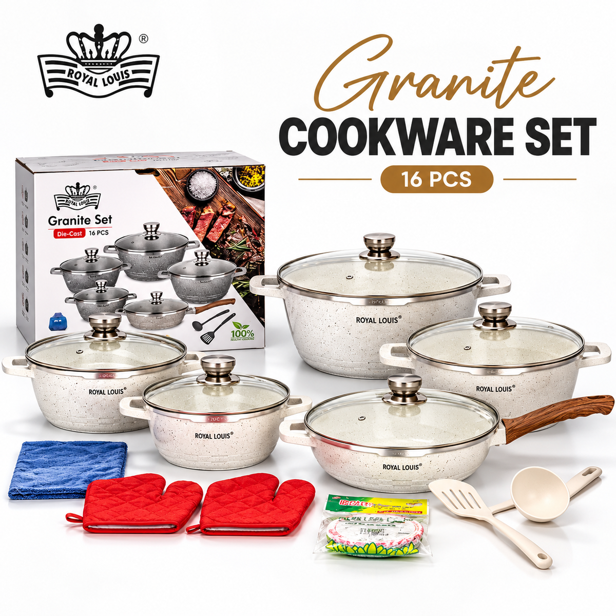 Cookware Set Granite Marble Stone 16PCS
