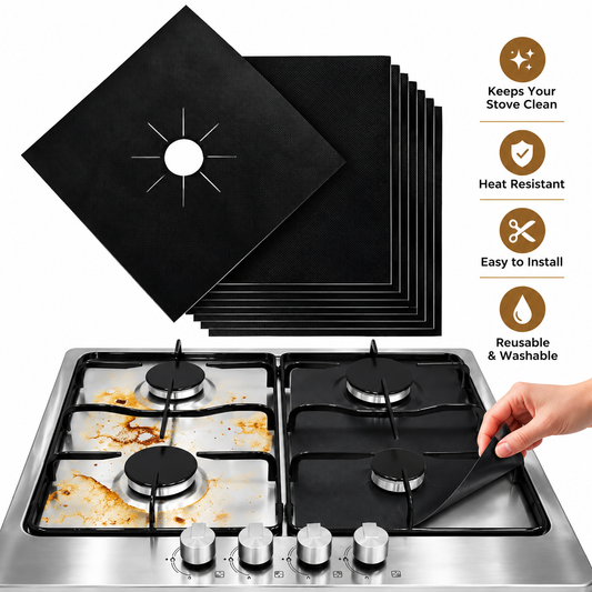 Showay Gas Stove Burner Covers – 6 Pack Reusable Non-Stick Liners