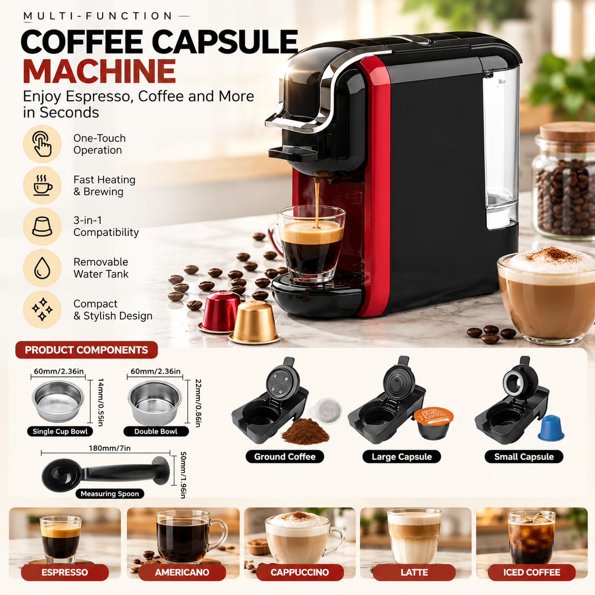 Espresso 20 Bar Multi-Capsule Electric Coffee Maker |Vpresso