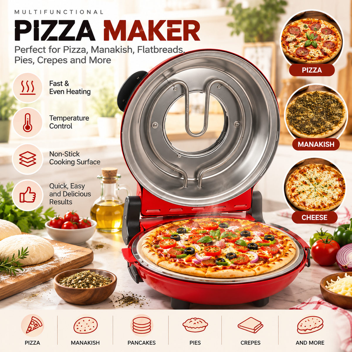 Pizza Oven with Ceramic Stone Plate – Handmade Italian Style | 31cm Diameter
