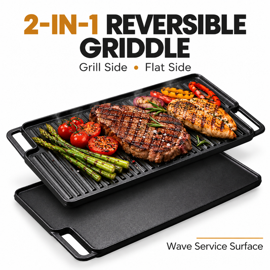 TOPWISH 2-in-1 Reversible Grill Pan – Cast Iron Griddle for Gas & Induction Hobs