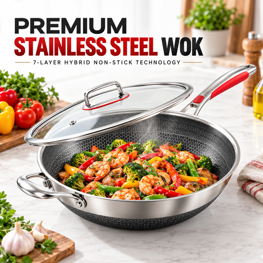 316 Stainless Steel Honeycomb Non-Stick Wok (32cm, 34cm, 36cm) | Premium Wok Lebanon