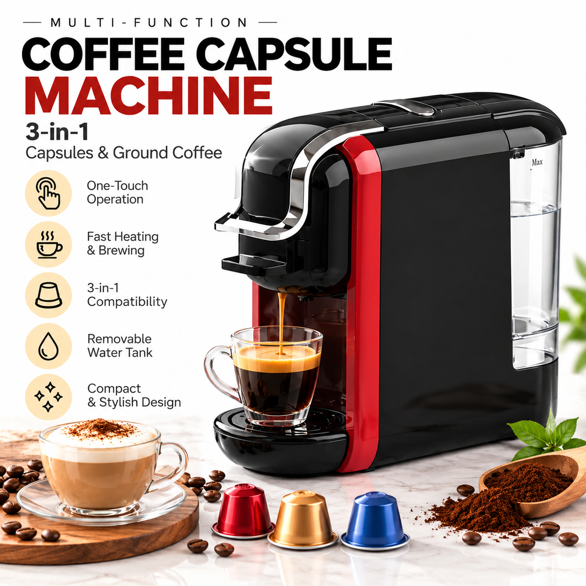 Espresso 20 Bar Multi-Capsule Electric Coffee Maker |Vpresso