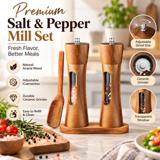 Premium Wooden Salt and Pepper Mill Set | Season your life Naturally