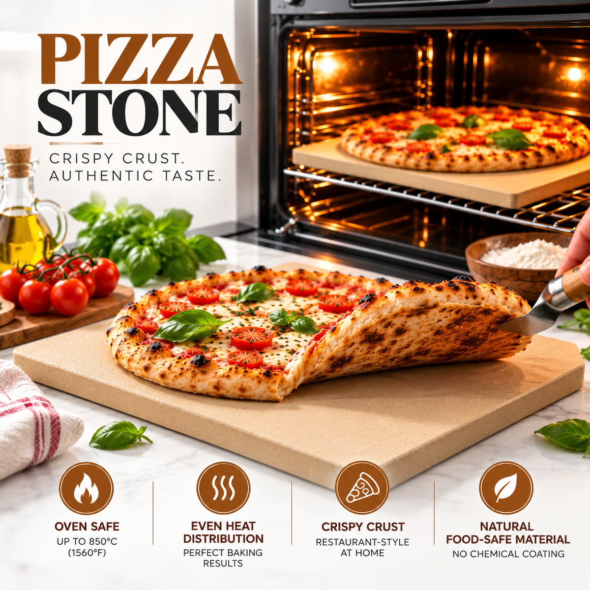 Pizza Stone for Oven and Grill Culinary Couture Cordierite 33x38cm 1.5cm Thick