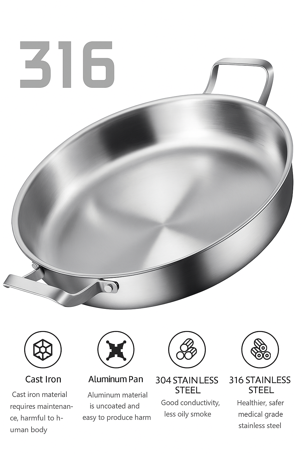 Premium Stainless Steel Cooking Pot – SUS 316 with Glass Lid