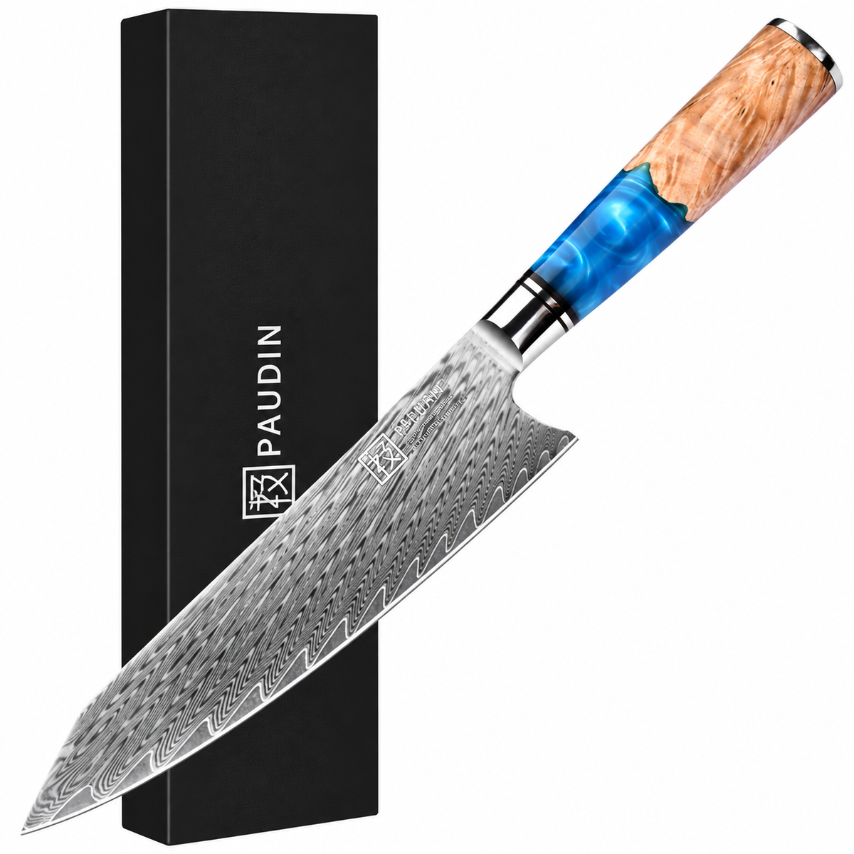 Paudin Atlantis 8-Inch Damascus Chef Knife 67-Layer VG10 Japanese Steel 62 HRC – Premium-quality
