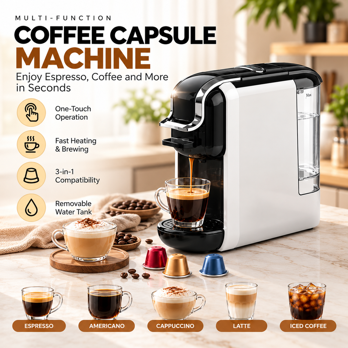 Espresso 20 Bar Multi-Capsule Electric Coffee Maker |Vpresso