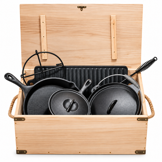 Cast Iron Cookware Set – 7-Piece Kitchen Set in Wooden Storage Box premium Quality