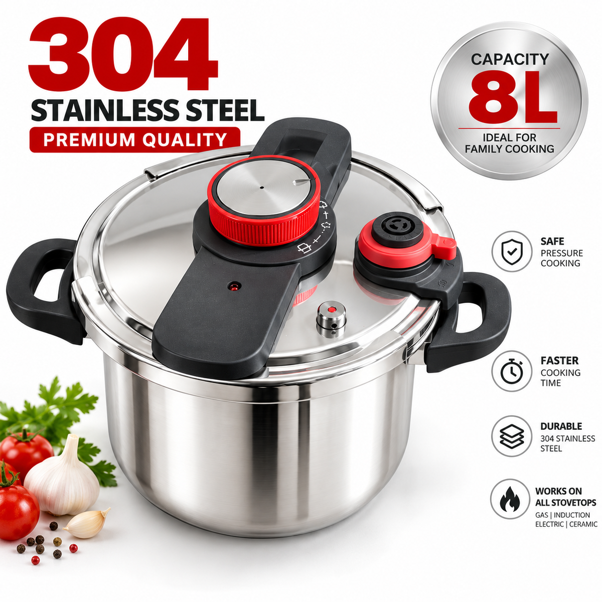 Pressure Cooker  8L & 9L |Stainless Steel Premium Quality, Durable Cookware