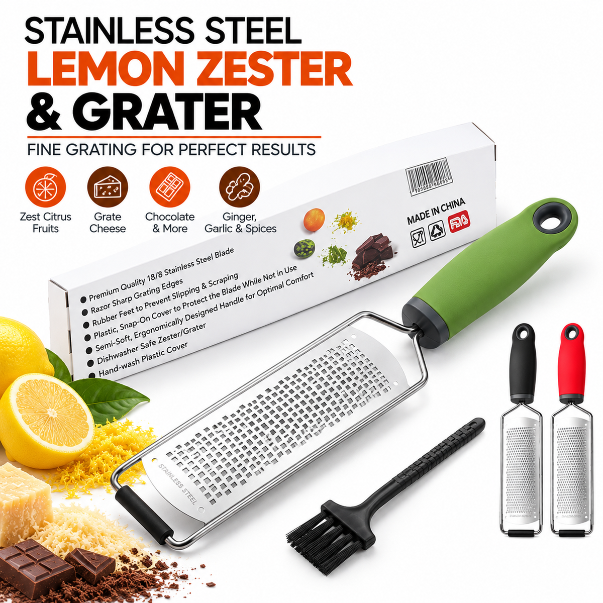 Citrus Zester & Cheese Grater Set StainlessStee Premium Quality