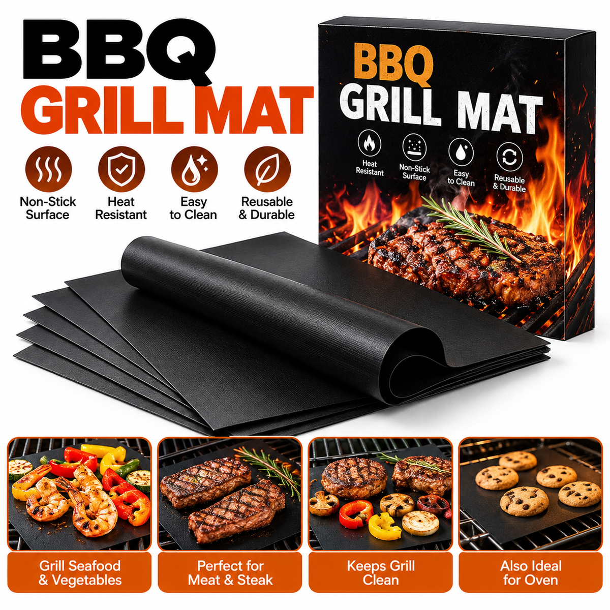Non-Stick BBQ Grill Mats (Pack of 2 pieces
