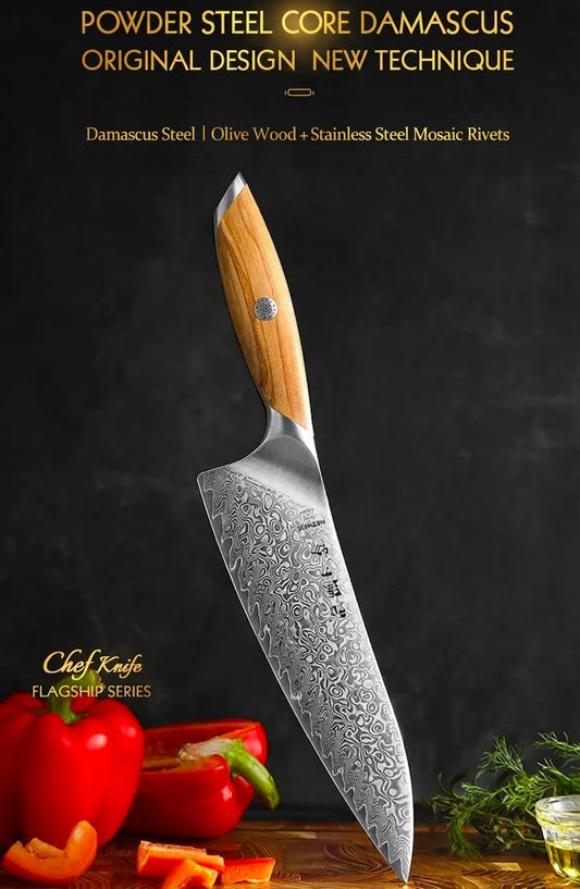 HEZHEN 8 Inch Professional Chef Knife - 73-Layer Damascus Powder Steel - Flagship Series